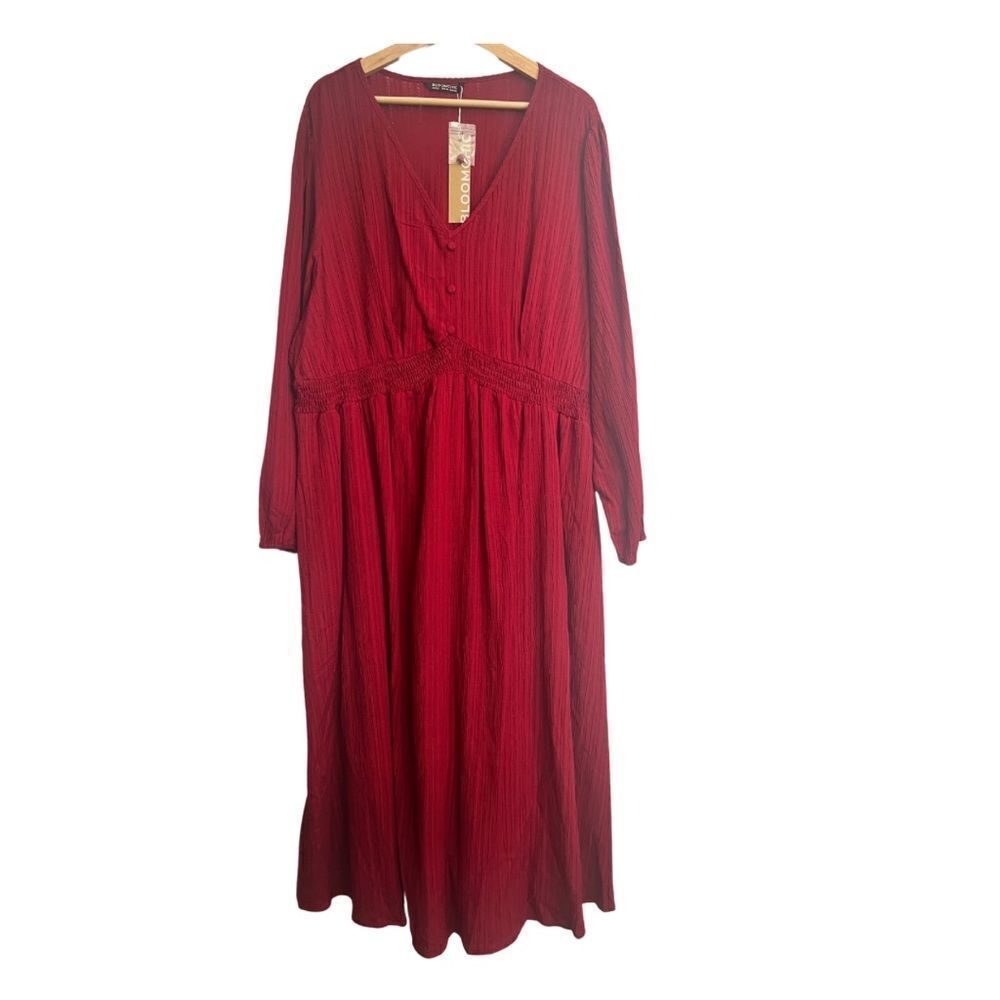 Bloomchic Long Sleeve Midi Dress Red - Picture 2 of 7